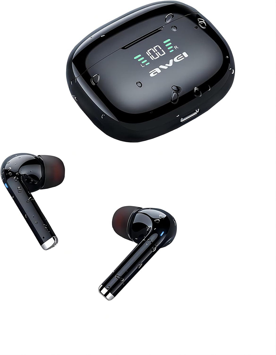 AWEI TA8 True Wireless ANC Earbuds | Active Noise Cancellation | Bluetooth 5.1 | Intelligent LED Power Display | Deep Bass Surround Stereo - Black