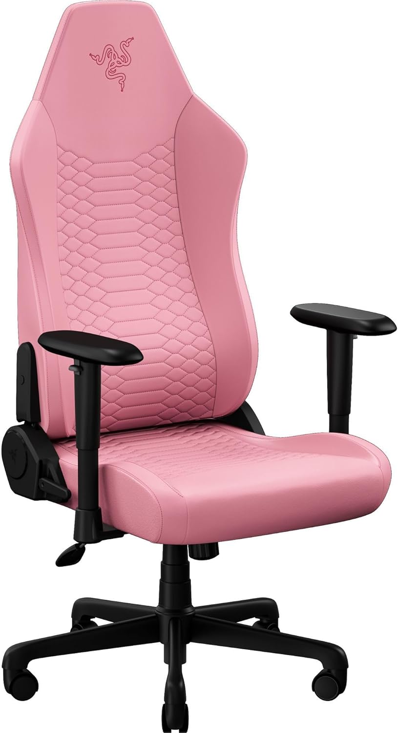 Razer Iskur V2 X NewGen - Ergonomic Gaming Chair - Breathable and Comfortable - 2nd Gen PU Leather with Cooltouch Technology - Integrated Lumbar Support - Wide Shoulder Arches | Quartz (Pink)
