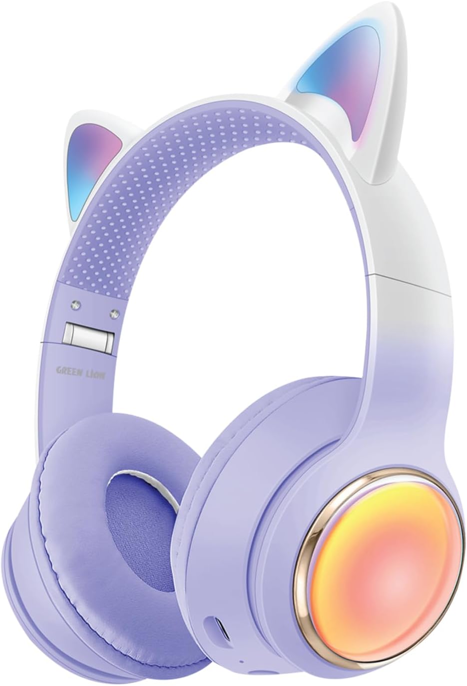 Green Lion GK-400 Kids Wireless Headphone 400mAh, BT V5.3, Light Effect, Flashing Modes, Lightweight & Portable, Charging Time Less than 2H, Type-C Charging, TF Card, AUX (Purple/Blue)