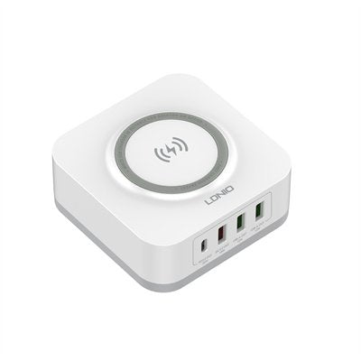 LDNIO AW004 5-in-1 Desktop Wireless Charging Station & 32W Laptop Fast Charger (15W Wireless + PD 30W + QC 18W)- UK