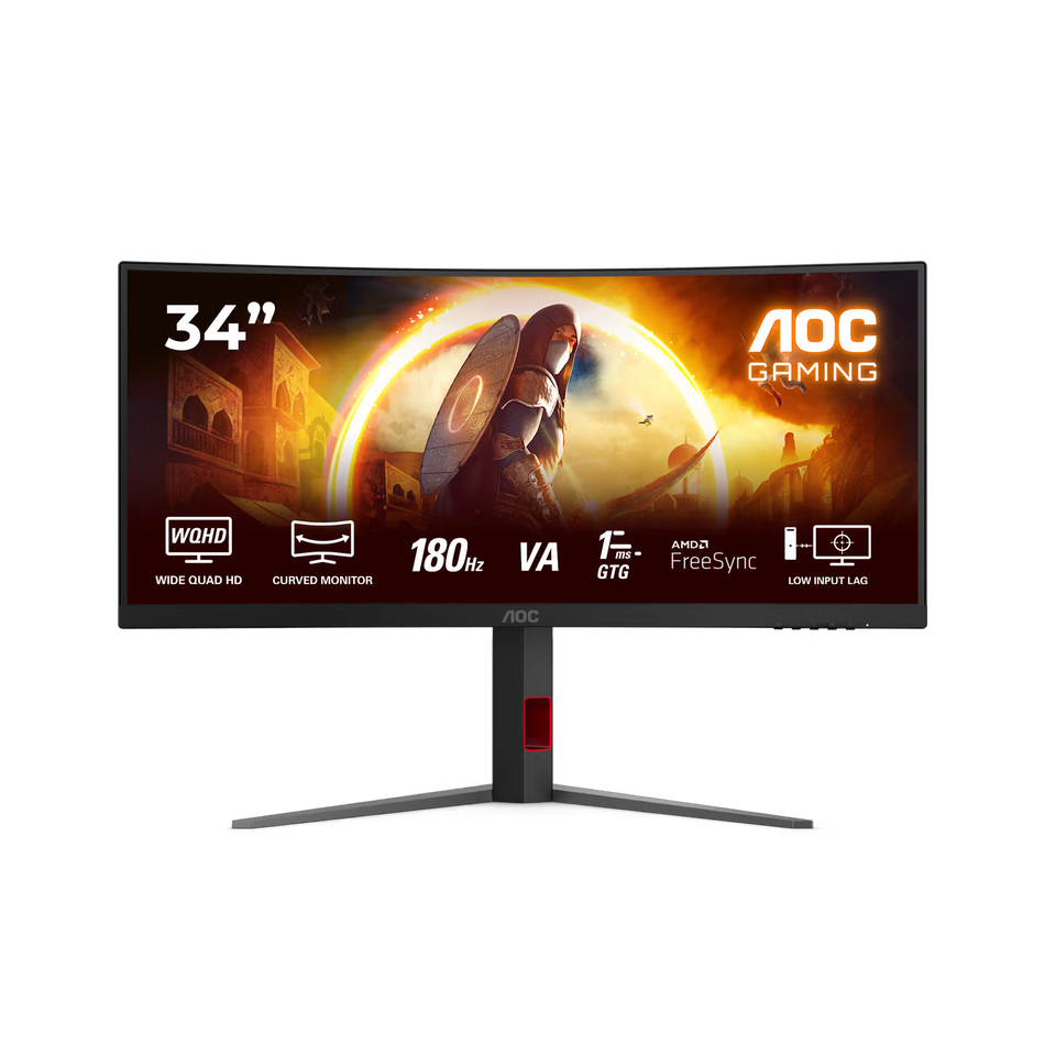 AOC CU34G4 34" WQHD Curved 1500R, Fast VA 180Hz, 0.5ms(MPRT), 1ms(GtG)/AdaptiveSync/HDR10/Adjustable Stand/2x HDMI2.0/DP1.4