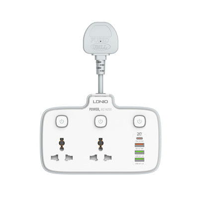 LDNIO SC2413 2 AC Outlets Portable Electrical Extension Socket Universal Outlets Power Strip Tower 2 Outlet Wall Electric Plug PD 20W USB Power Cube Power Socket
