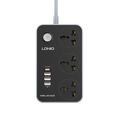 LDNIO SC3412 3 AC Outlets Universal Power Strip with 3 Outlets Fast Charging USB-C Power Socket with 4 USB Ports 38W for Phone to Charge