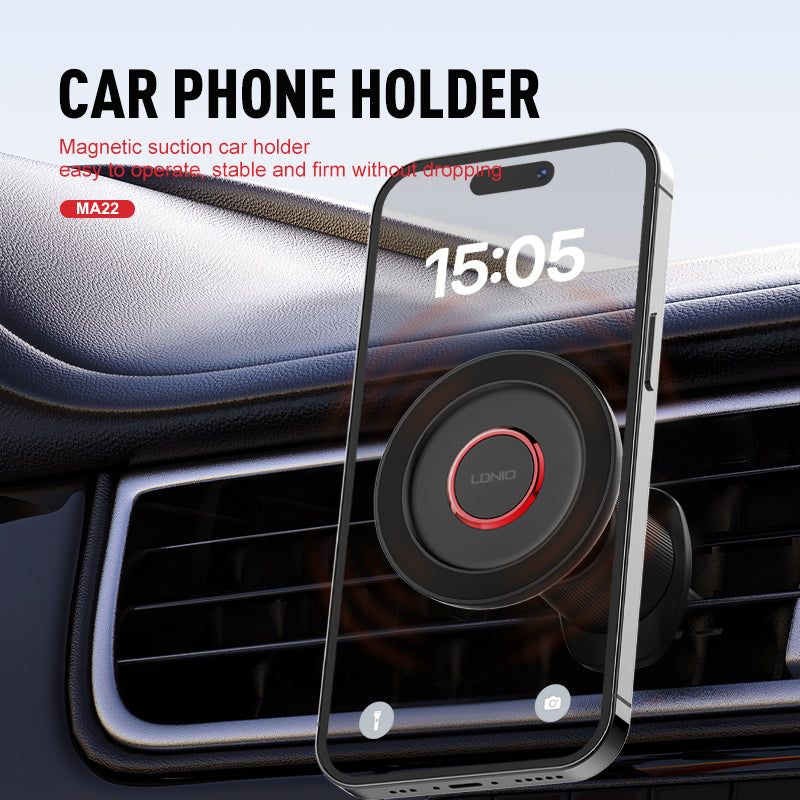 LDNIO MA22 | Universal Strong Magnetic Air Vent Car Phone Holder (Silver Edition) | 360° Rotate Auto-Lock Compact Bracket