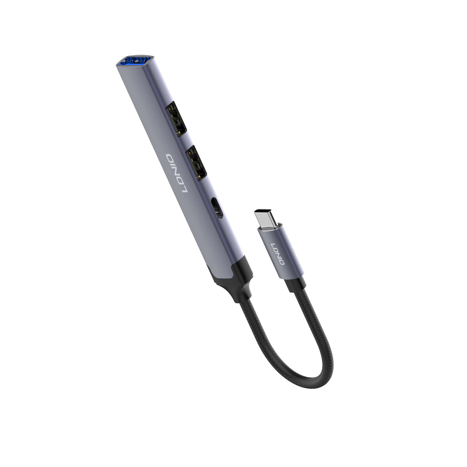 LDNIO DS-34U | 4-in-1 Mini Type-C Multi-Function Docking Station (12cm Travel Cable) | 1x USB 3.0 + 3x USB 2.0 High-Speed Expansion