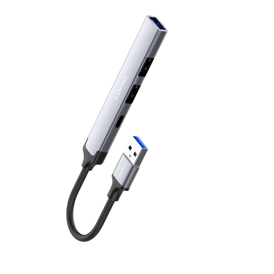 LDNIO DS-44C | 4-in-1 Mini USB-A Multi-Function Docking Station (12cm Travel Cable) | 1x USB 3.0 + 2x USB 2.0 + 1x Type-C High-Speed Expansion Description