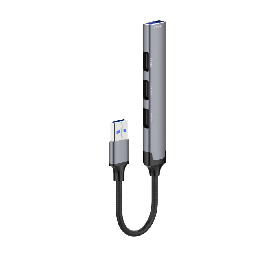 LDNIO DS-44U | 4-in-1 Mini USB-A Multi-Function Docking Station (12cm Travel Cable) | 1x USB 3.0 + 3x USB 2.0 High-Speed Expansion