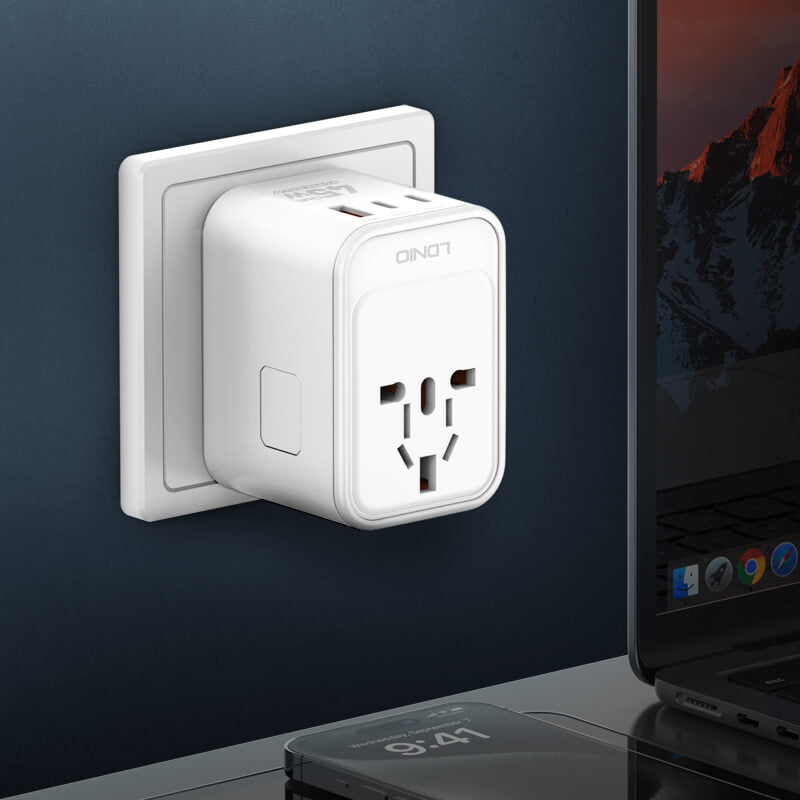 LDNIO Z8 All-in-One Universal GaN Travel Adapter | 45W Fast Charging | 3 USB Ports | UK/EU/US/AU Plug Compatibility