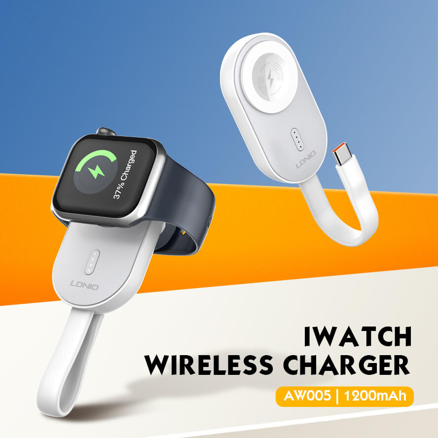 LDNIO AW005 2-in-1 Portable iWatch Wireless Charger & 1200mAh Magnetic Mobile Power Bank with Built-in Smart Chip & Turbo Power Engine (2.5W Output USB-C Charging Dock)