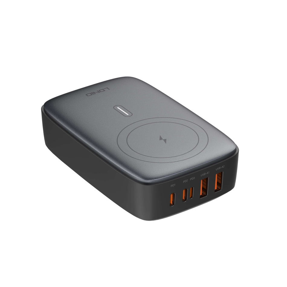 LDNIO Q4010 140W GaN Super Fast 6-in-1 Desktop Charging Station with 15W Wireless Charging Pad & 1.5M Detachable Power Cable