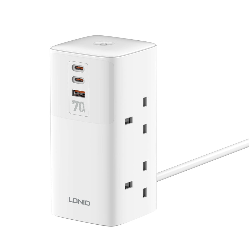 LDNIO SK4396 New Design UK Multiple Surge Protector 4 Outlets 3 Usb Ports 2m Extension Cord Tower Power Strip