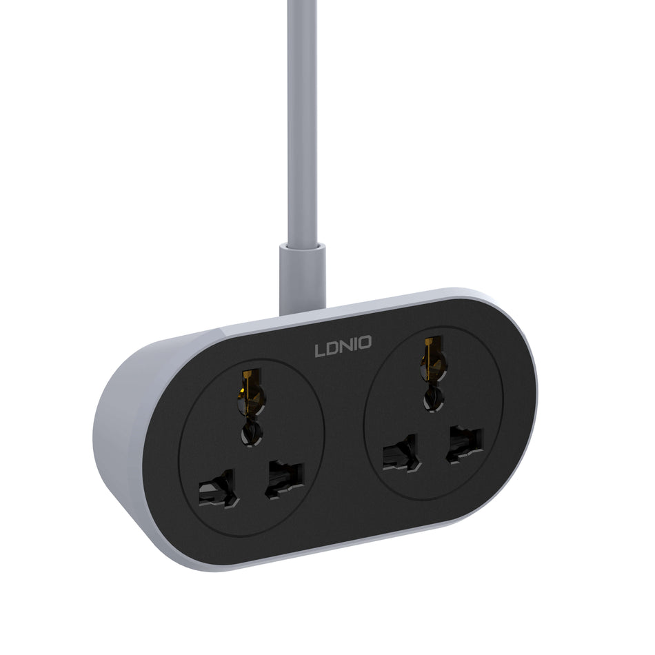 LDNIO SC2018 Standard 2500W MAX, 10A 250V Universal 2 AC Outlet Extension Power Socket Adapter with 5M/10 Length Cord (US EU UK Plug)