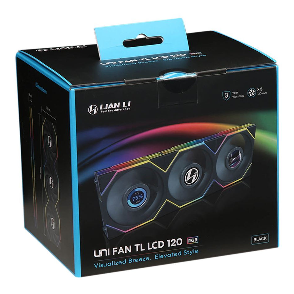 Lian-Li UNI FAN TL LCD 120mm Fan with Controller, 4.72"x 3 Pack, PC Case Fan, Desktop, Laptop Compatible