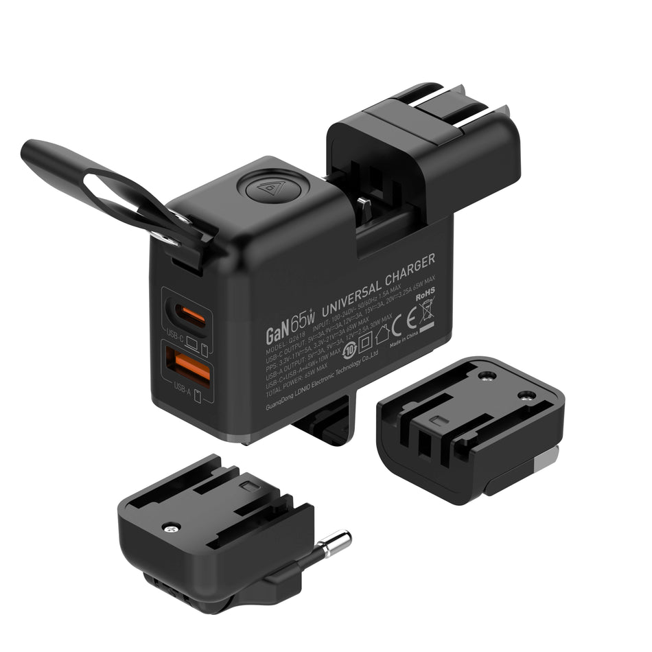 LDNIO Q2618 GaN 65W Laptop Fast Charging Universal All-in-One Travel Socket Adapter USB-C to USB-C (UK / EU / US / AU) - Black