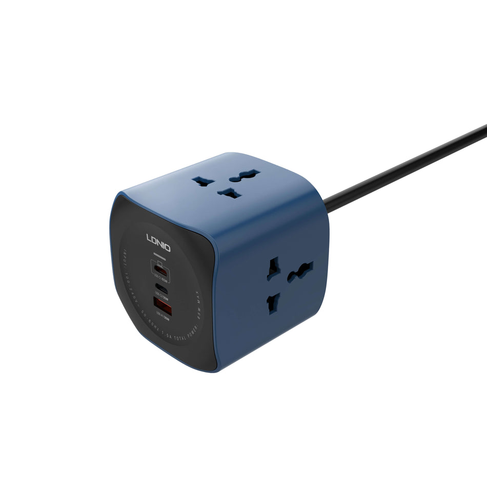 LDNIO SC3319 65W Max GaN 6-in-1 Cube Power Socket Desktop Charger with 3 Universal AC Outlets, 2 USB-C & 1 USB-A Ports