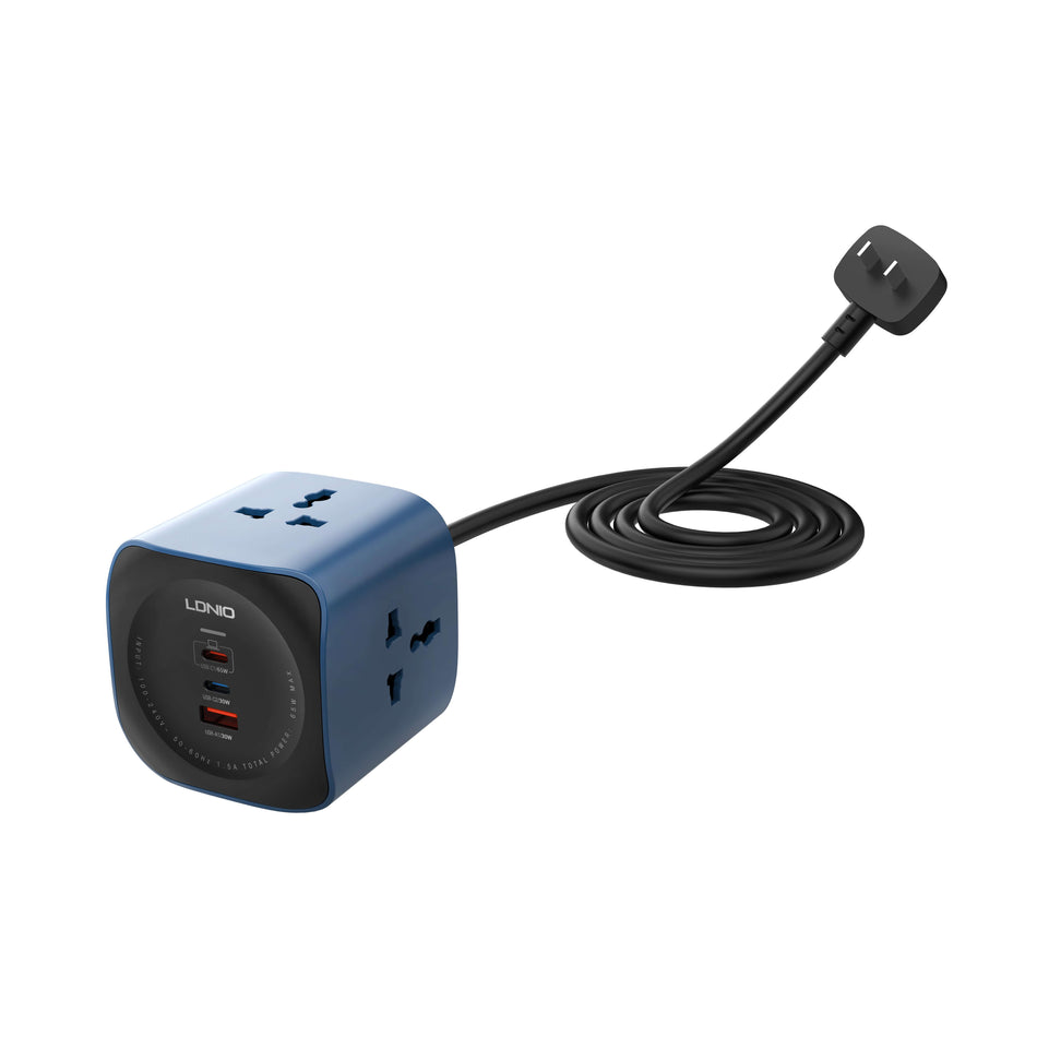 LDNIO SC3319 65W Max GaN 6-in-1 Cube Power Socket Desktop Charger with 3 Universal AC Outlets, 2 USB-C & 1 USB-A Ports