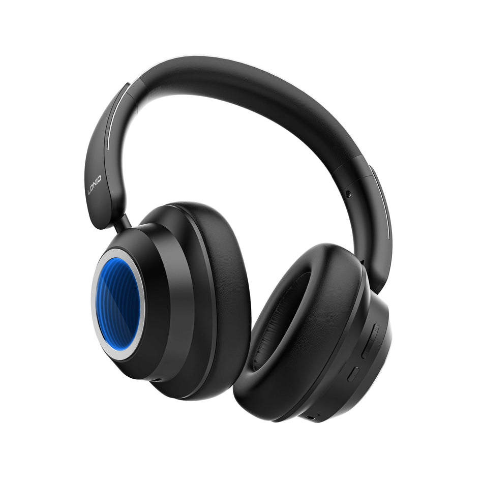 LDNIO H01 Over-Ear Wireless Headphones | Hi-Fi Sound, ANC, 130-Hour Battery, RGB Lighting, Bluetooth 5.4 | Stereo Headphones, In-Ear Earbuds Compatible - Black