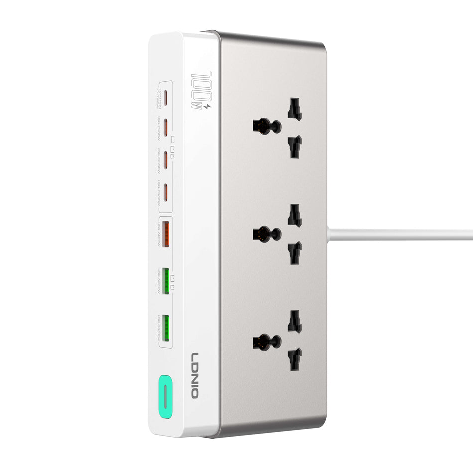 LDNIO SC3 100W Max GaN 10-in-1 Desktop Charging Station Power Strip with 3 AC Outlets, 6 USB Ports & 1 Native Lightning Output (US / UK / EU Plug)