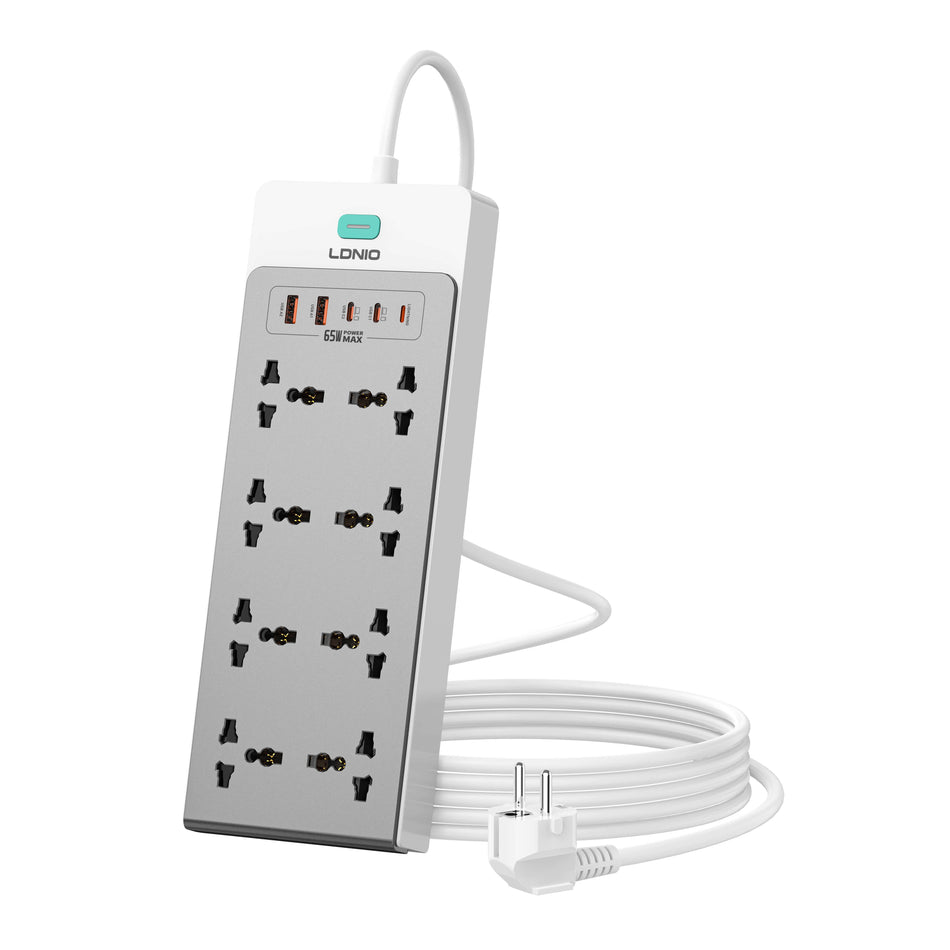 LDNIO SC4 65W Max GaN 13-in-1 Desktop Charging Station Power Strip with 8 AC Outlets, 4 USB Ports & 1 Native Lightning Cable (US / UK / EU Plug)