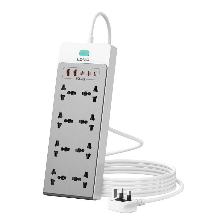 LDNIO SC4 65W Max GaN 13-in-1 Desktop Charging Station Power Strip with 8 AC Outlets, 4 USB Ports & 1 Native Lightning Cable (US / UK / EU Plug)