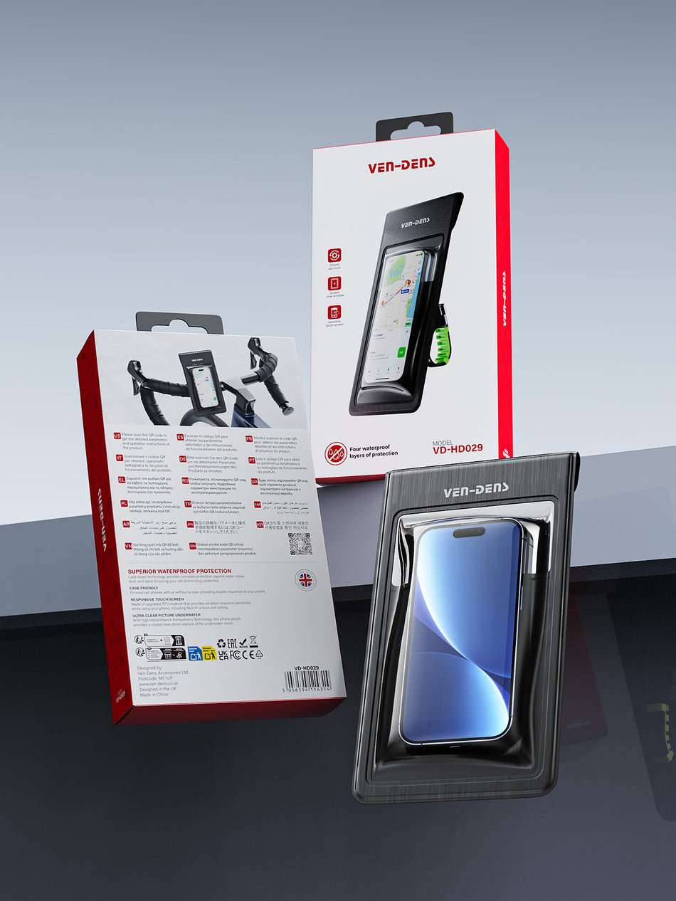 VEN-DENS VD-HD029 Deep Waterproof Bike Mobile Holder | Touchscreen Sensitive Enclosure | 360° Rotatable Handlebar Mount