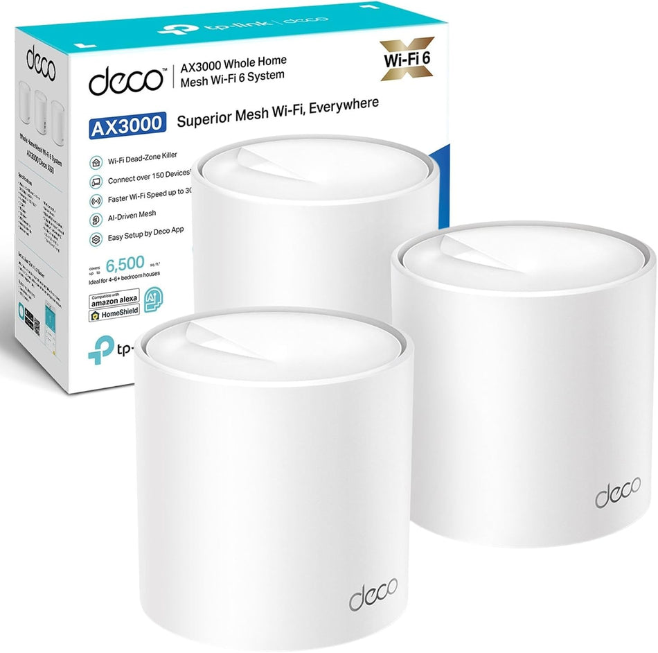 TP-Link Deco WiFi 6 Mesh AX 3000Mbps Deco X50(3-pack) - WiFi 6 System for Whole Home - WiFi Coverage of 550㎡ (White)