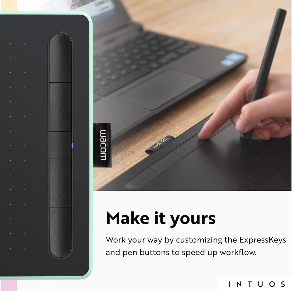 Graphic Tablet Wacom Intuos Wireless for Mac, PC, Chromebook & Android (small) with Software Included - Black with Pistachio accent (CTL4100WLE0)