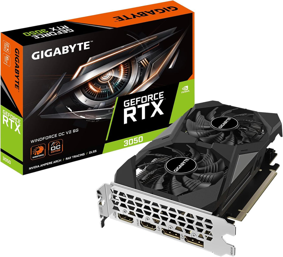 GIGABYTE GeForce RTX 3050 WINDFORCE OC V2 6G Graphics Card – Factory Overclocked 6GB GDDR6 96-bit Compact GPU Equipped with Dual 90mm Alternate Spinning Fans and Protection Backplate