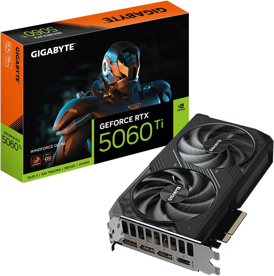 GIGABYTE GeForce RTX 5060 Ti WINDFORCE OC 8G Graphics Card, 8GB 128-bit GDDR7, PCIe 5.0, WINDFORCE Cooling System, GV-N506TWF2OC-8GD Video Card
