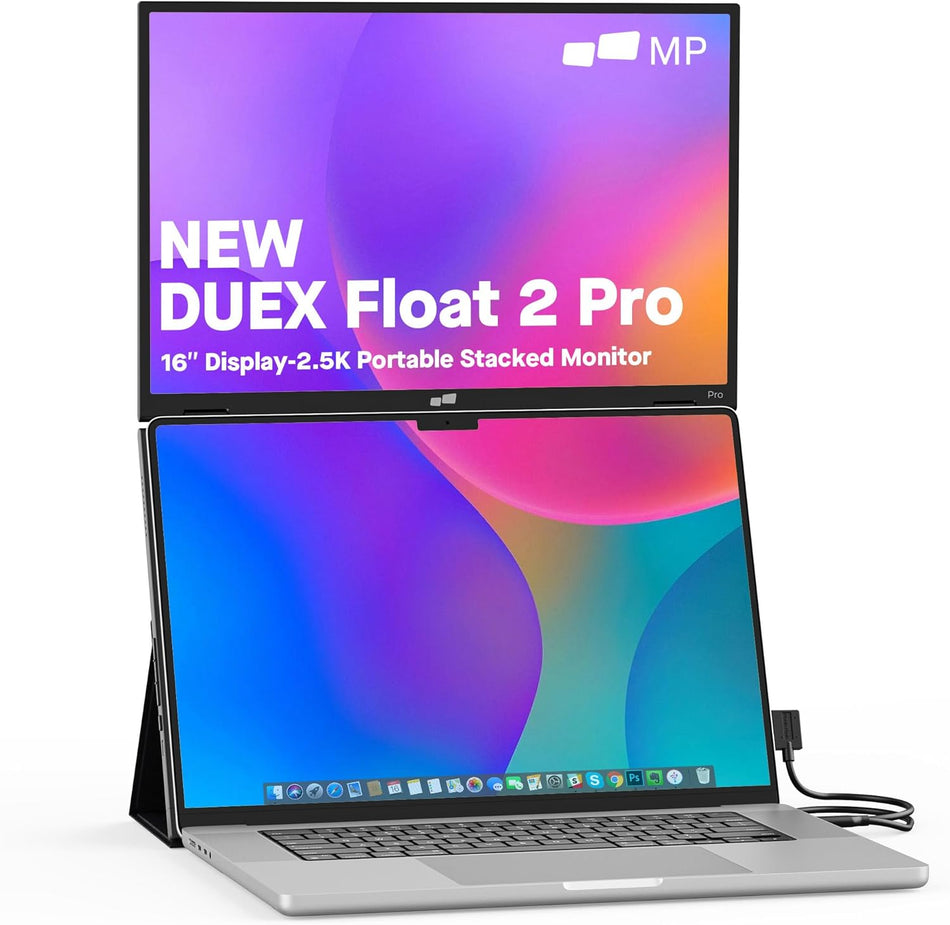 Duex Float 2 Pro 2.5 K Portable Monitor, 16" Laptop Screen Extender (Built-in Kickstand), USB C/HDMI Stacked Monitor Extender with Dual Speakers, Windows, MacOS, Switch, Android