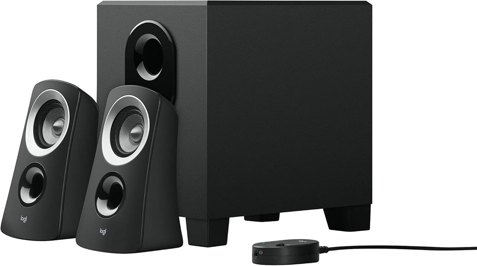 Logitech Z313 2.1 Multimedia Speaker System with Subwoofer, Full Range Audio, 50 Watts Peak Power (25W RMS), Strong Bass, 3.5mm Audio Inputs, PC/PS4/Xbox/TV/Smartphone/Tablet/Music Player - Black - 2 Yrs Warranty