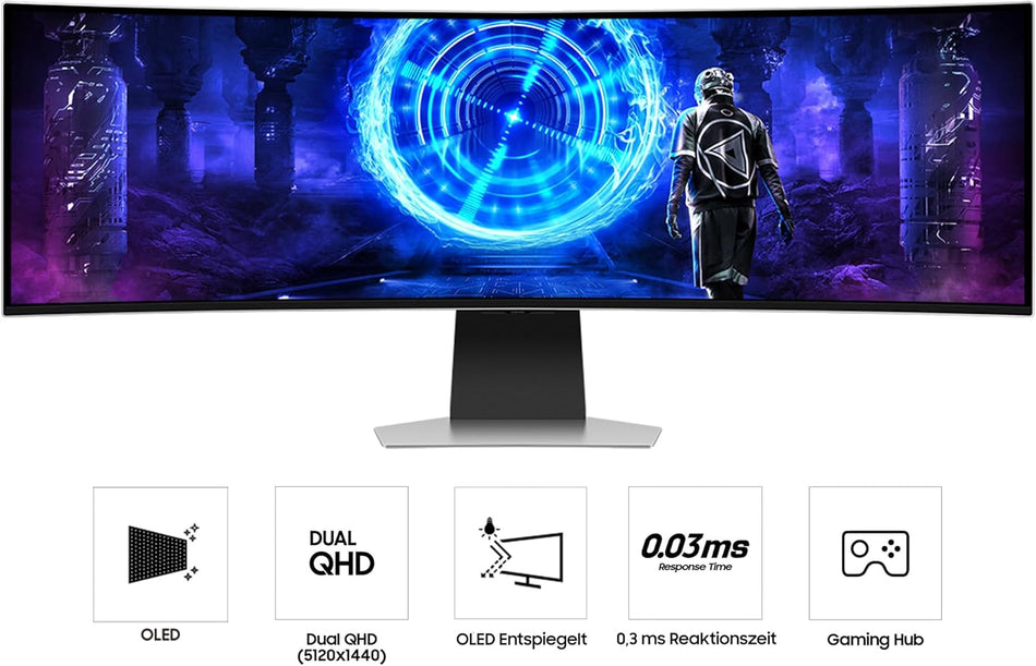 Samsung 49 Inch Odyssey OLED G9 G95SD, DQHD (5120 x 1440), Gaming Monitor, PC Screen, 240 Hz, OLED Glare Free, 0.03 ms Response Time, Gaming Hub, LS49DG954SUXEN