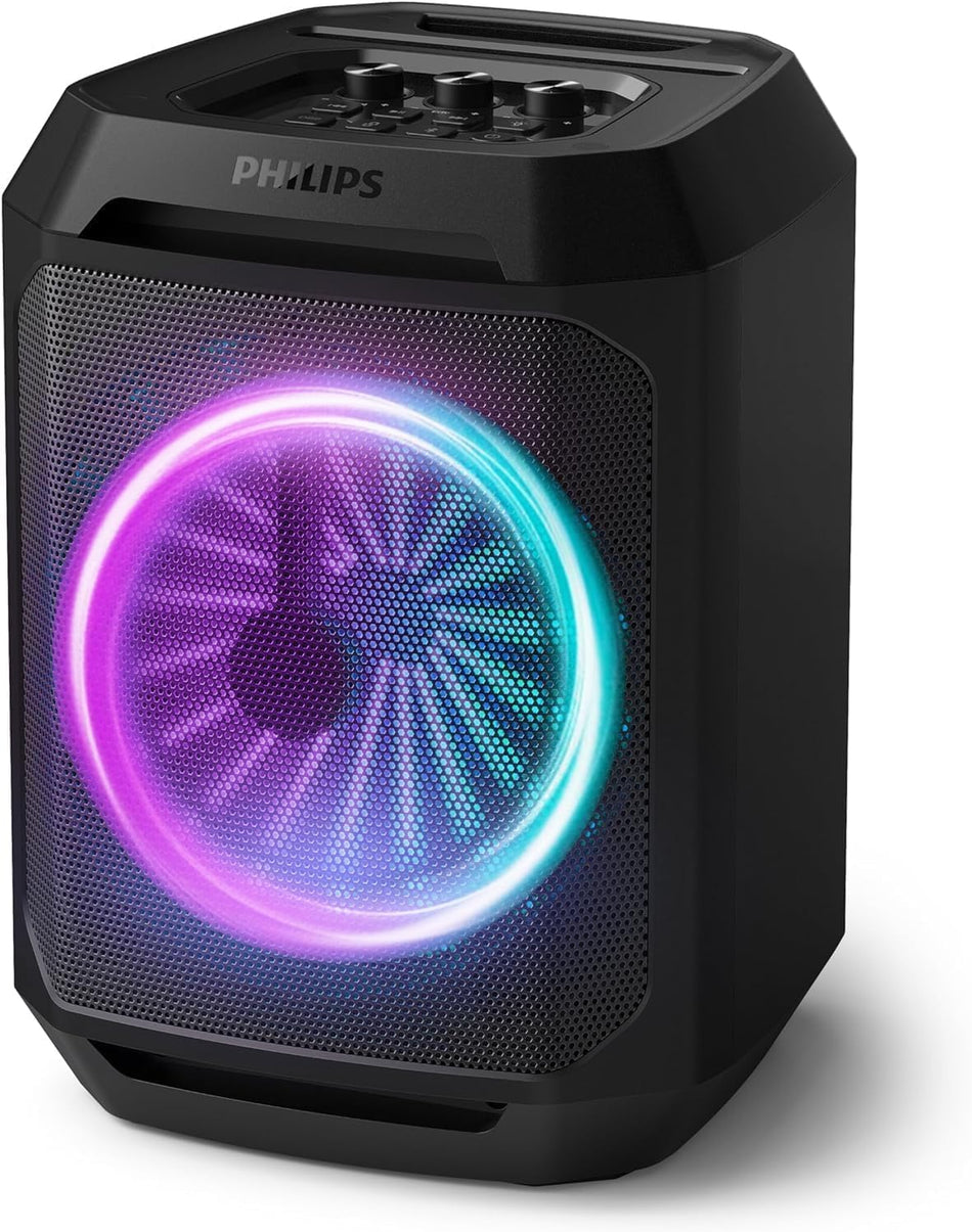 Philips TAX2208/00 Bluetooth Party Speaker with Dynamic Bass Boost, Built-in Party Lights, Karaoke Mic Input & 7 Hours Playtime - Black