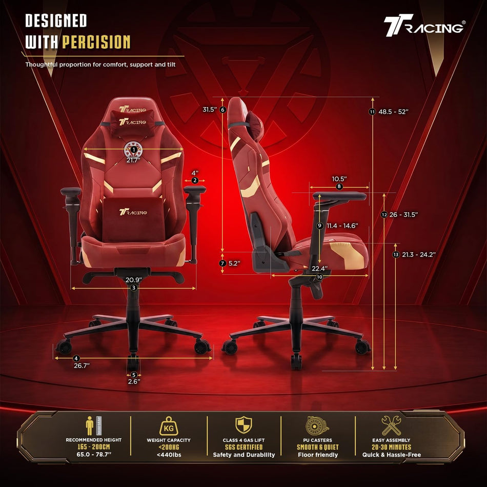 TTRacing Maxx Gaming Chair - Iron Man Edition (Esports Home Office, Premium Faux Leather, Full-Tilt Wide Seat, 4D Armrests, Ergonomic Desk Lumbar Support)