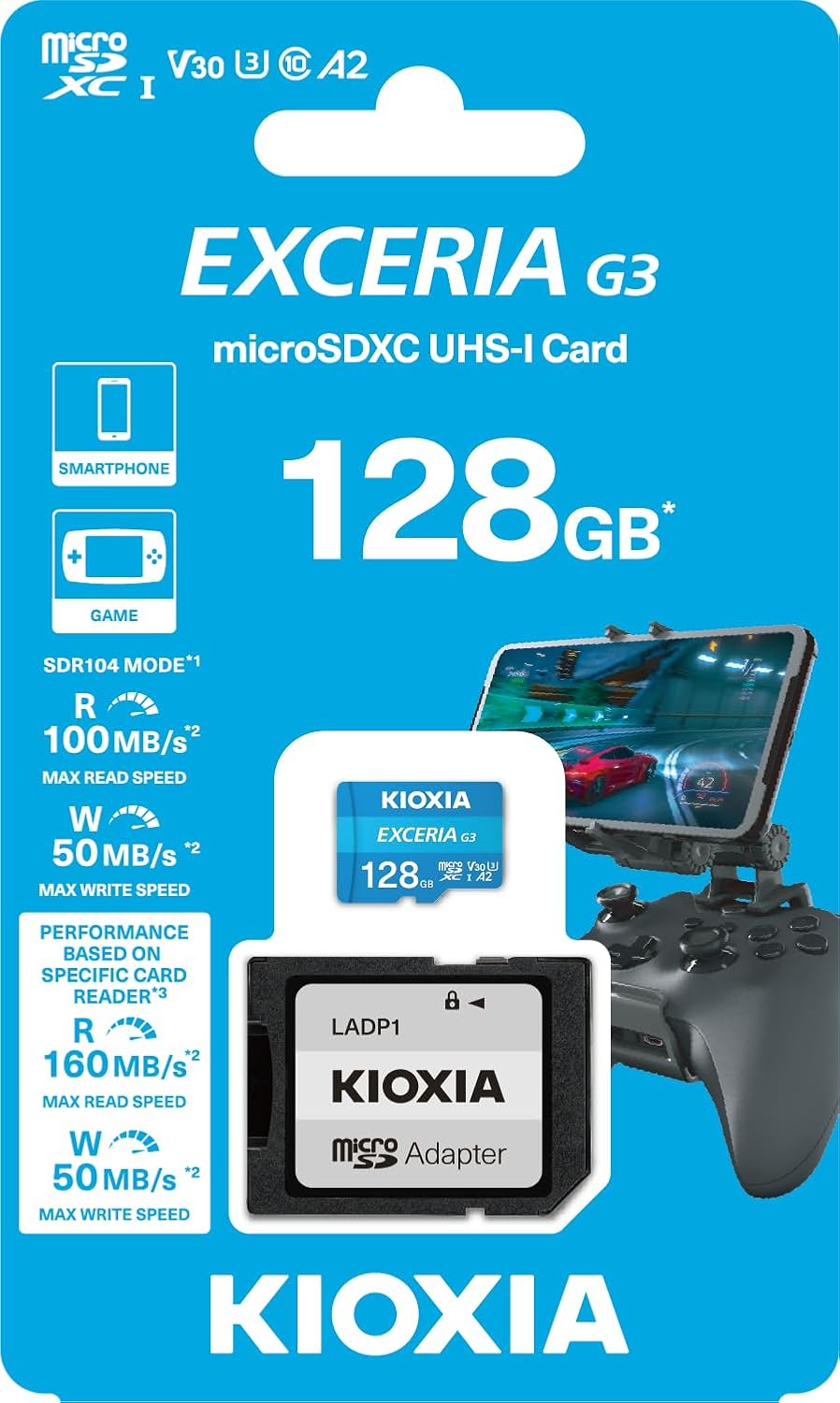 Kioxia (LMEX3L128GG2) Exceria G3 128GB MicroSDXC Memory Card | High-Speed UHS-I U3 V30 4K UltraHD Compatible Flash Drive with Read Speeds Up to 160MB/s & Write Speeds Up to 50MB/s