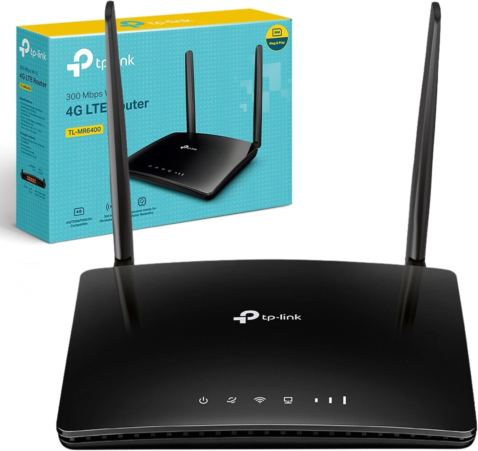 TP-Link TL-MR6400 300Mbps 4G Mobile Wi-Fi Router, 4 Ports, High Reception Sensitivity, No Configuration Required, with Micro SIM Card Slot, App Management (Black)