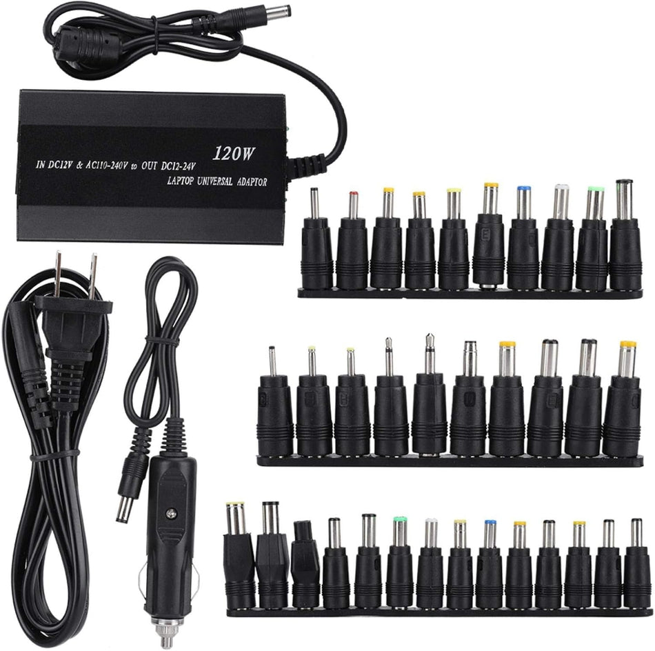 Universal Laptop Charger 120W 12V-24V, IBM Connector LAPCH-120W Home/Car Use Notebook Power Adapter Laptop Power Supply Portable USB Computer Charging With 34 DC Connectors