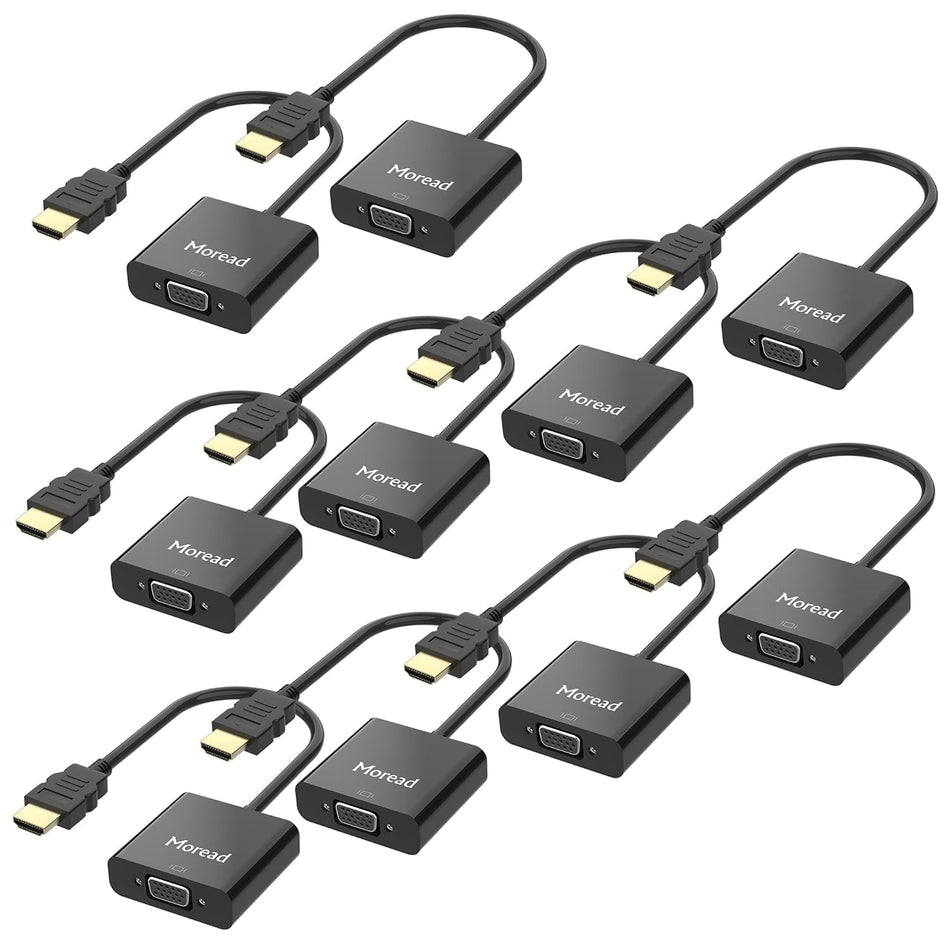 Moread Gold-Plated Active HDMI to VGA Adapter, 10 Pack, Male to Female with Micro USB Power Cable & 3.5mm Audio Port Cable for PS4, MacBook Pro, Mac mini, Apple TV