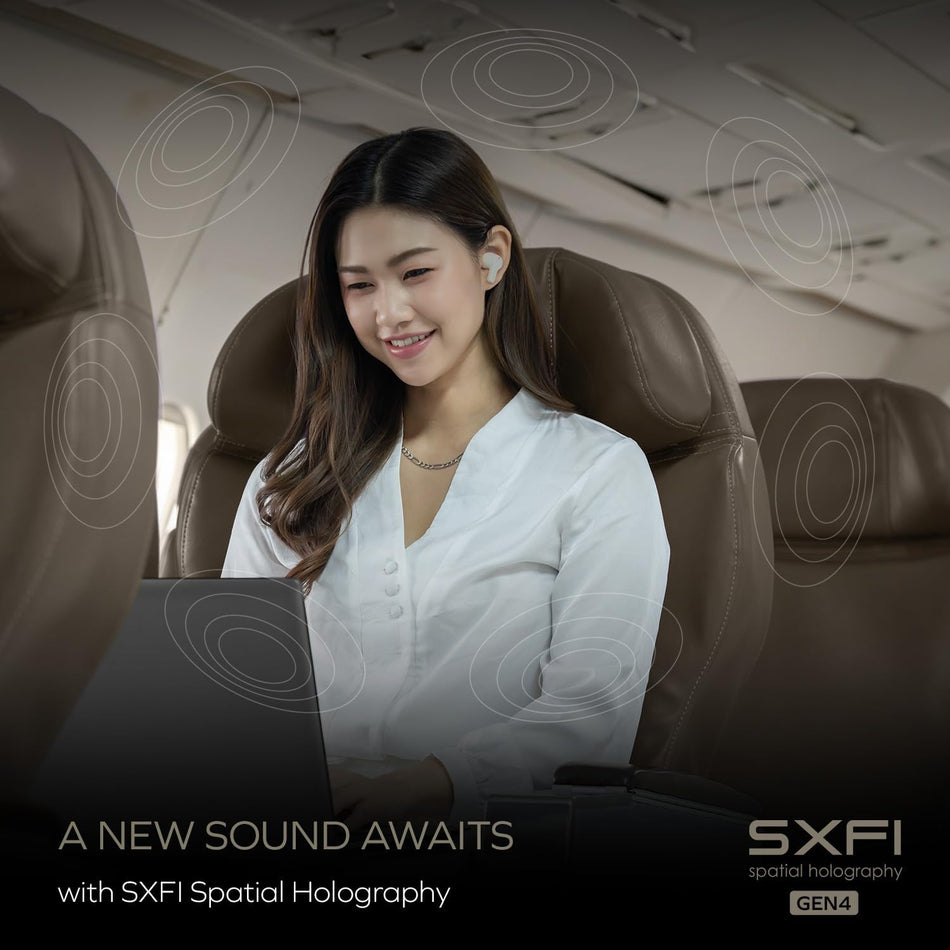 Creative Zen Air SXFI True Wireless Earbuds White - with Super X-Fi Spaital Audio, Active Noise Cancellation, Ambient Mode, Bluetooth 5.3, IPX5, Up to 39 Hours Battery Life