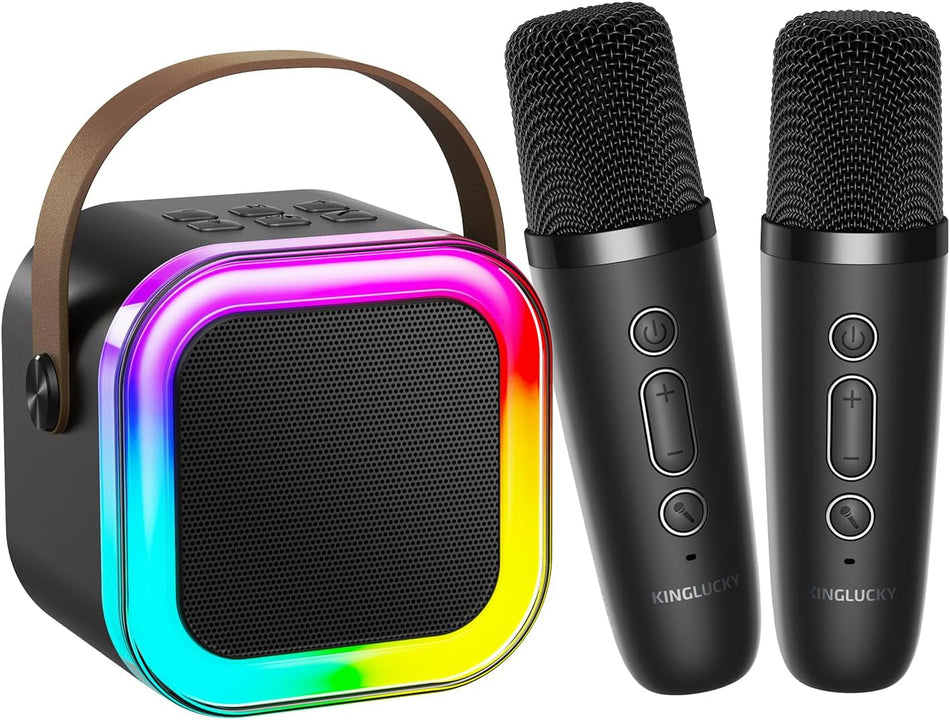 KingLucky K12 Mini High end Wireless Audio Karaoke with dual Microphone Birthday Gifts Ideas for 3-12 Year Old Girls, Christmas Party Gifts Kids' Personal Video Players Accessories with 2 Wireless Microphones