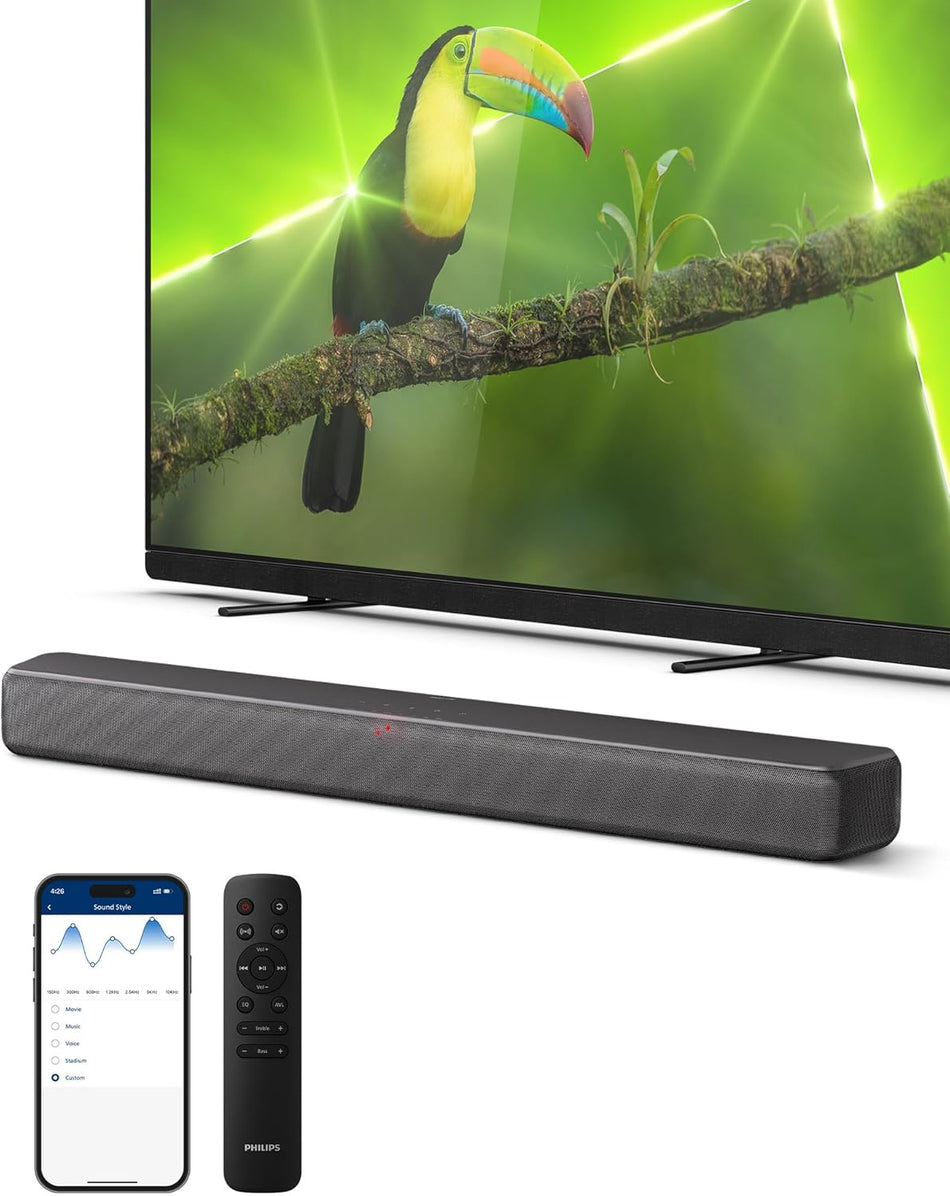 Philips TAB5109/10 2.0 Channel Bluetooth Soundbar - HDMI ARC, Dolby Digital Plus, DTS Virtual:X, Roku TV Ready, 120W Max Power - Dark Grey