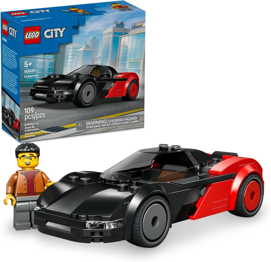 LEGO City EV Supercar Building Toy for Kids - Pretend Play Set for Boys & Girls, Ages 5+ - Sports Car Toy W/Driver Minifigure - Gift Idea for Birthdays - 60486 (109 Pieces)