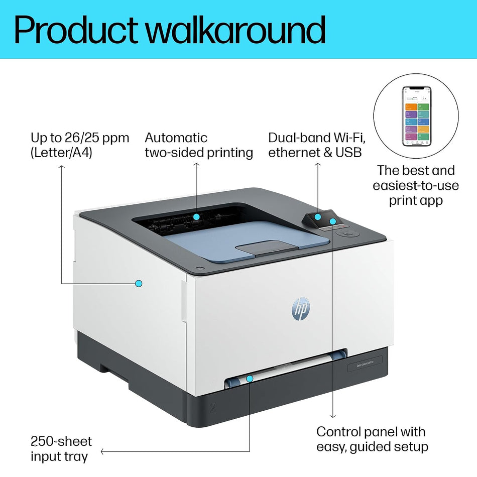 HP Color LaserJet Pro 3203dw Wireless Color Printer | Up to 25 ppm Black & Color | Automatic Two-Sided Printing | Dual-Band Wi-Fi & Ethernet | HP Wolf Pro Security (499Q3F)