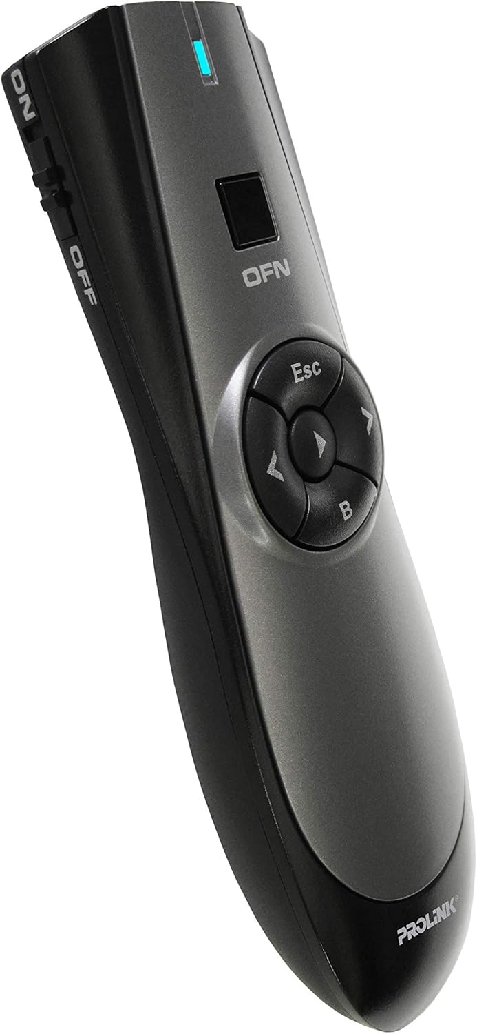 Prolink PWP102G-B Wireless Air Mouse Presenter, Optical Finger Navigation (OFN) Button, Integrated Red Laser Pointer Control, Advanced Multimedia Functions, Plug & Play, 2.4GHz RF USB Transceiver Remote