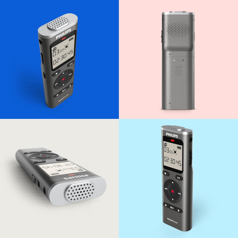 Philips VoiceTracer, Audio Recorder, 8GB, Micro SD Card Slot, 360° Microphone for Excellent Sound