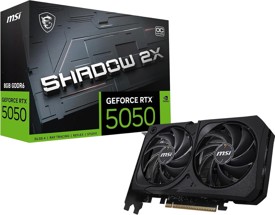 MSI Gaming RTX 5050 8G Shadow 2X OC Graphics Card (8GB GDDR6,128-bit, Extreme Performance: 2617 MHz, DisplayPort x3 2.1a, HDMI 2.1b, NVIDIA Blackwell Architecture) G5050-8S2C