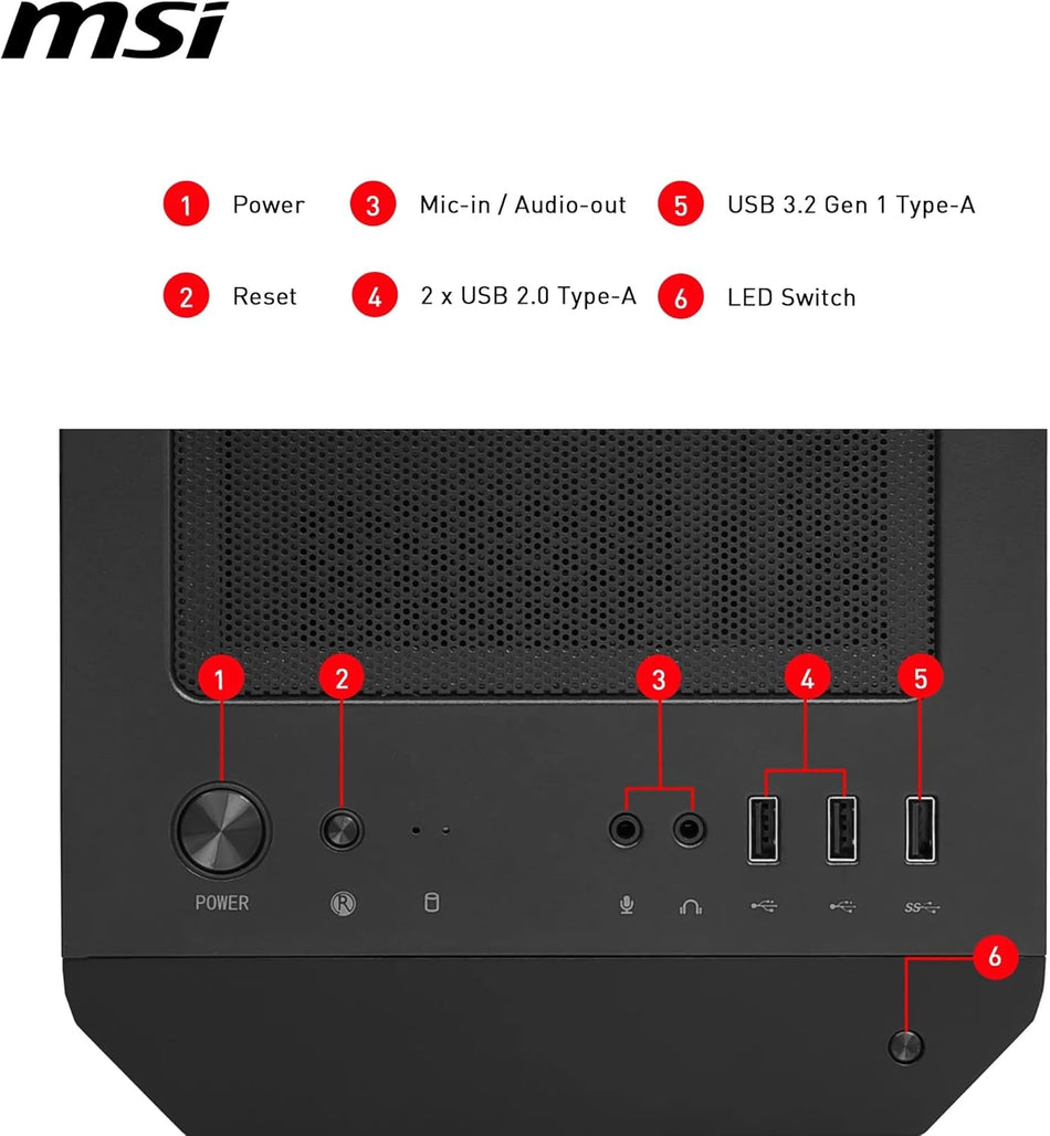 MSI MAG FORGE M100R Mid Tower Gaming Computer Case Black, 3x 120mm ARGB PWM Fans, 1x 120mm Fan, 1-6 ARGB Hub, Tempered Glass, mATX, mini-ITX
