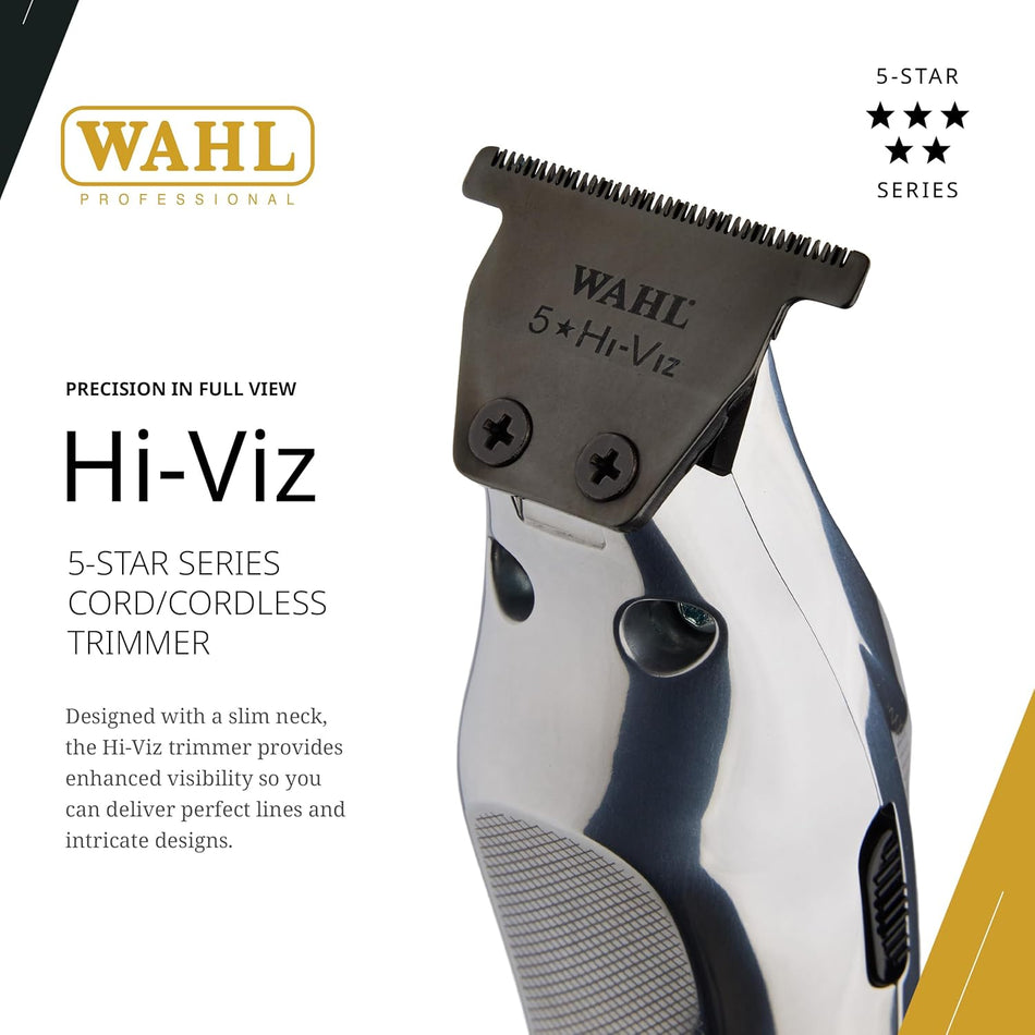 Wahl Professional Hi-Viz Trimmer 5 Star Series , DLC-Coated Wide T-Blade, Adaptive Speed Control, Cordless, 135-Minute Run Time (3023703)