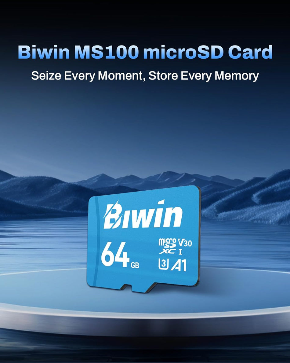 Biwin MS100 Micro SDXC Card 64GB UHS-I U3/V30 Memory Card, Up to 100MB/s Read, for NS Gaming/GoPro/Dash Cam/Action Camera