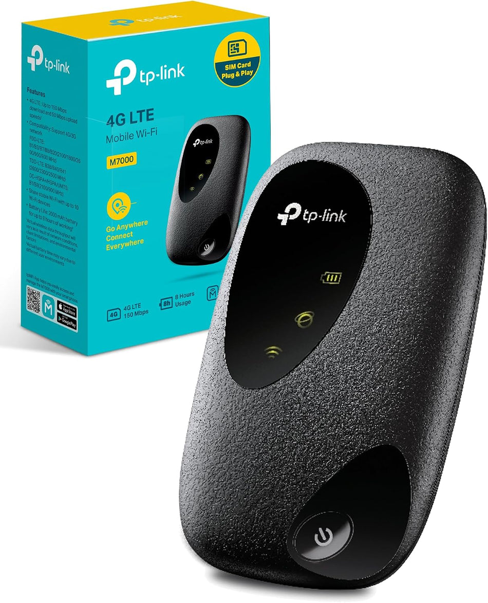 TP-Link M7000 4G LTE Travel Mobile Mi-Fi Hotspot, Connection with Up to 10 Devices, Compatible with Most Networks, Long Lasting Rechargeable Battery, Easy Management with tpMiFi App (Black)